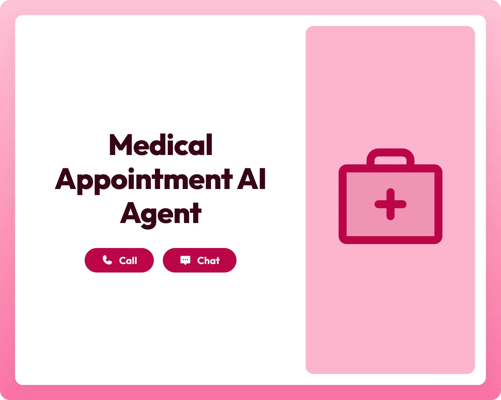 medical appointment ai booking agent offers support via call and chat with a first aid kit icon