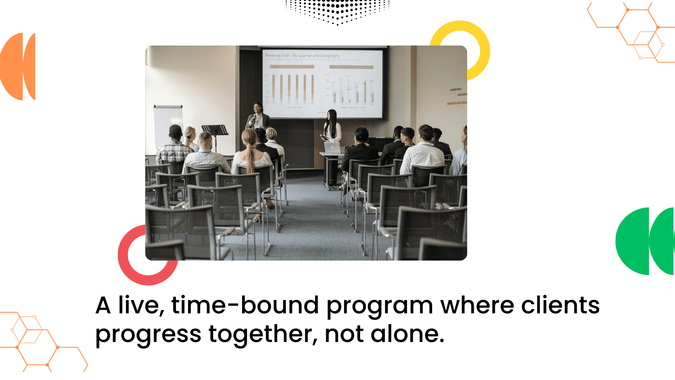 Coach presenting slides to a seated group in a classroom-style training session.