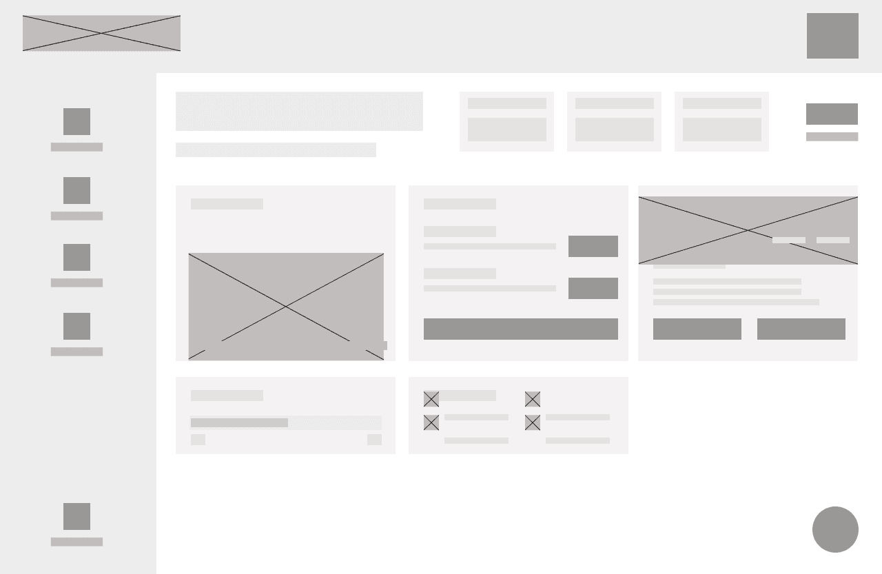 Wireframe-Screens für Dashboard