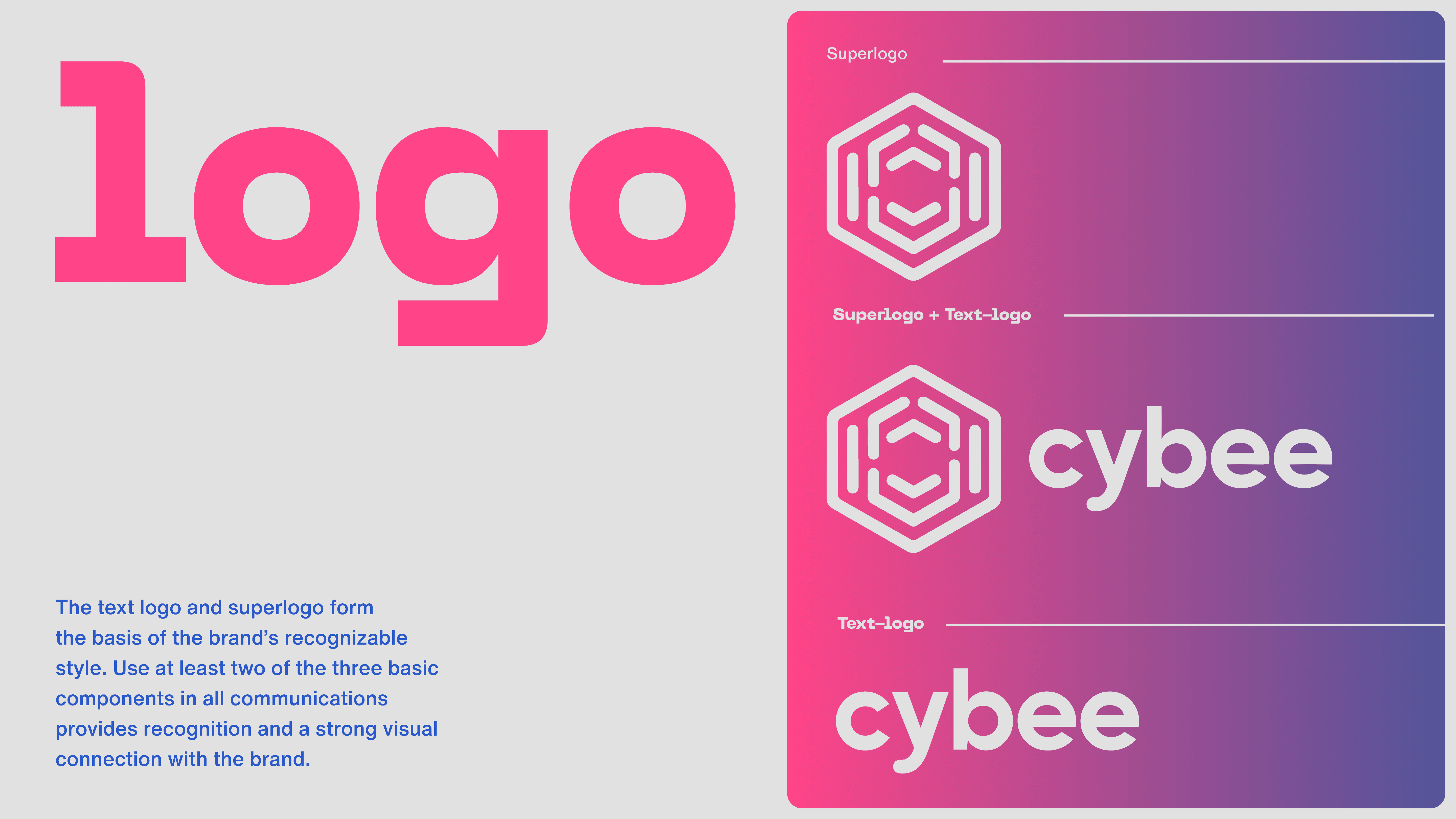 Cybee logo presentation with usage variations and brand application examples