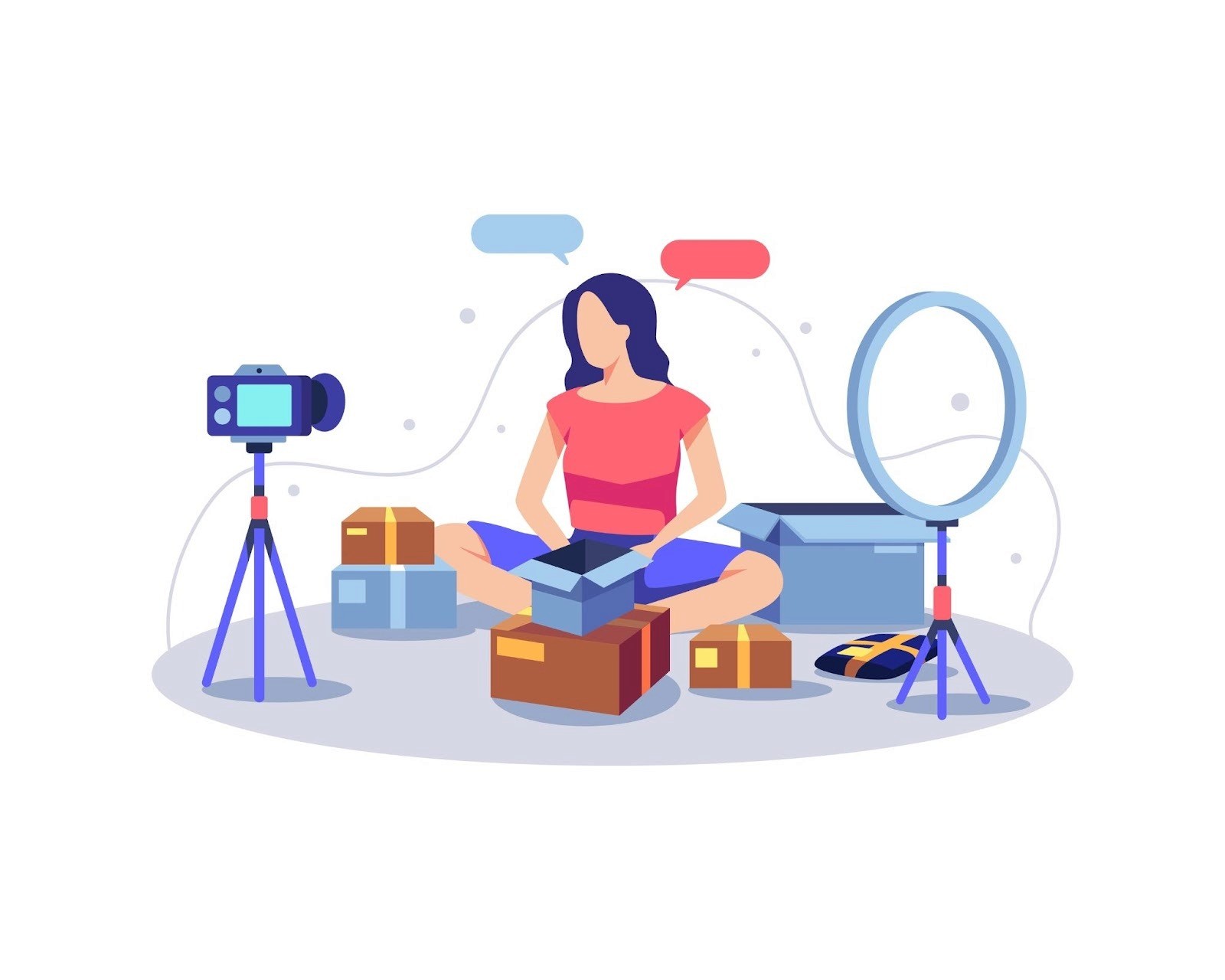 Influencer filming an unboxing video with ring light and camera for a creator gifting campaign
