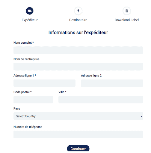 Capture d'écran de l'outil de création d'étiquettes d'expédition de Sendcloud