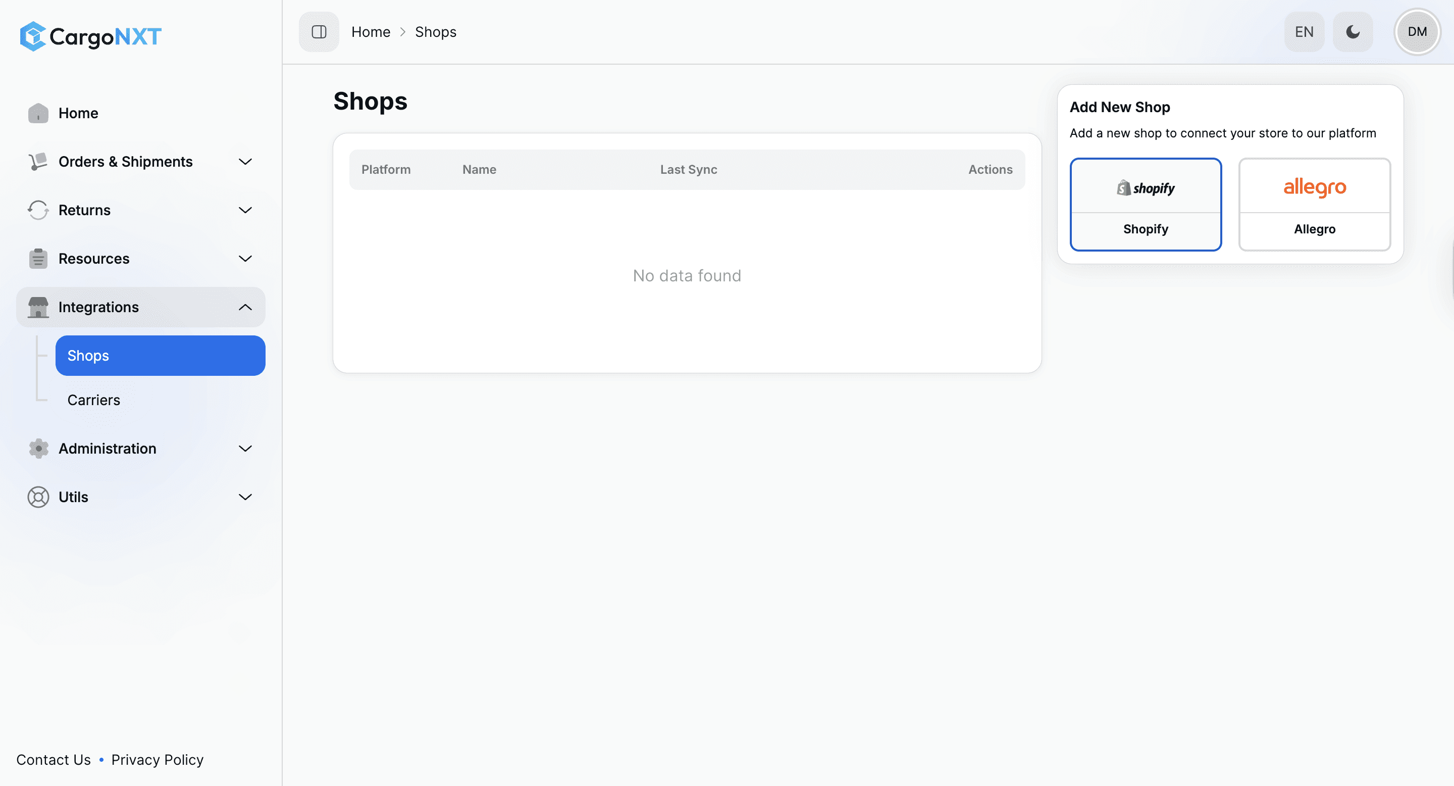OrderNXT Shops Page