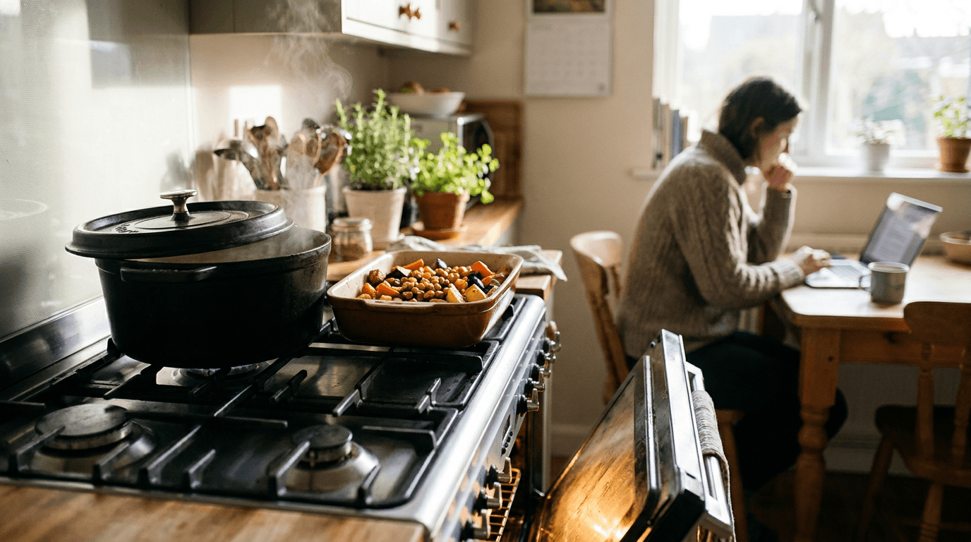 meal cooking on stove while person works from home intermittent fasting