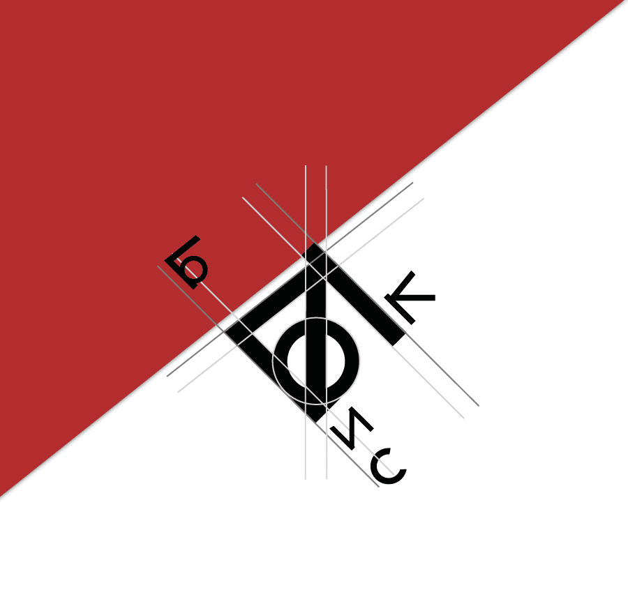 A breakdown of the logo showing the elements it is made of including the abbreviation of the institute