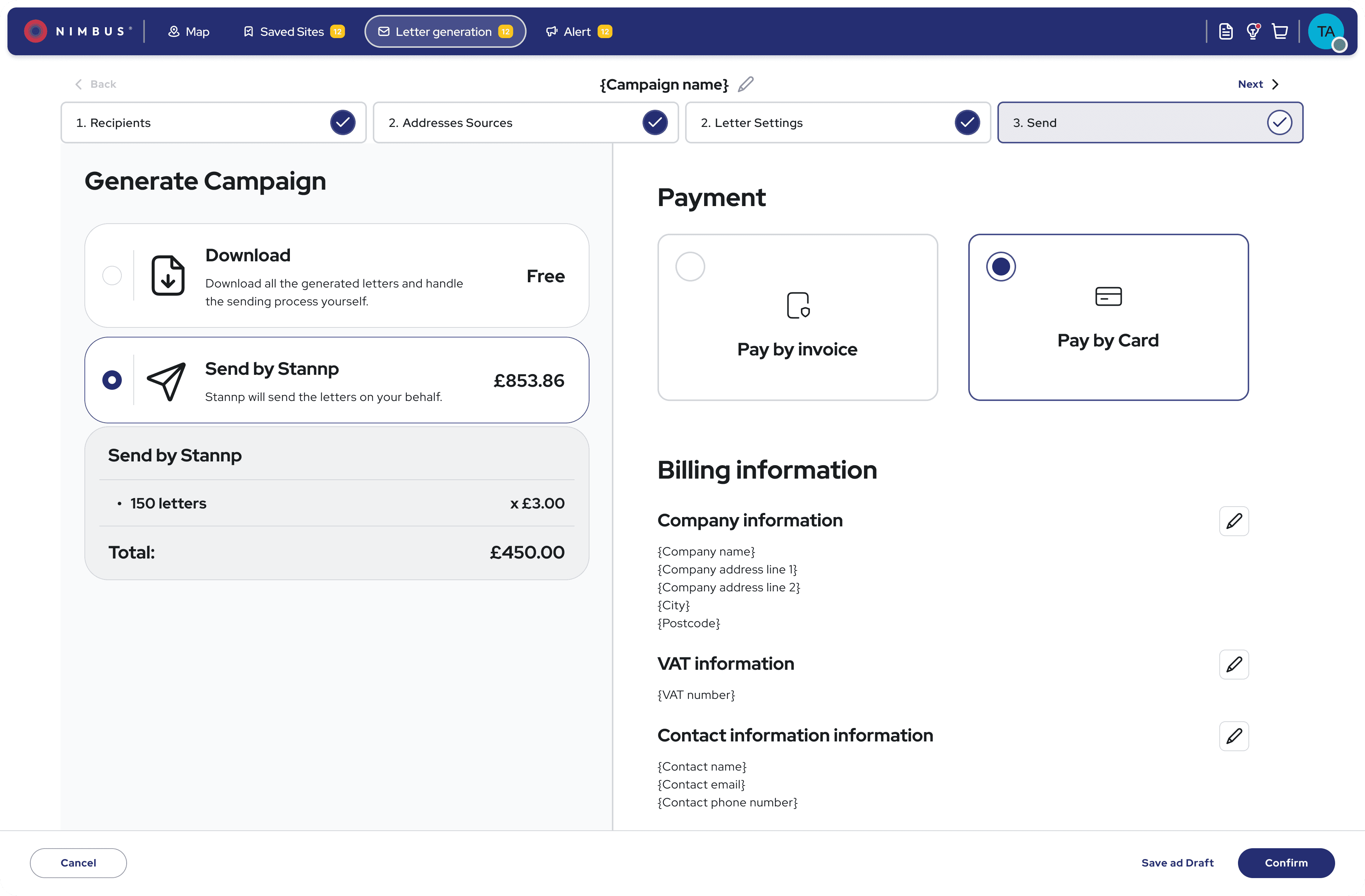 Letter generation screens
