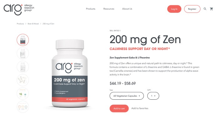 Screenshot of an ARG product page