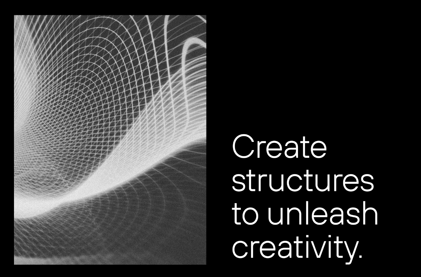 imagem abstrata com texto em inglês: create structures to unleash creativity.