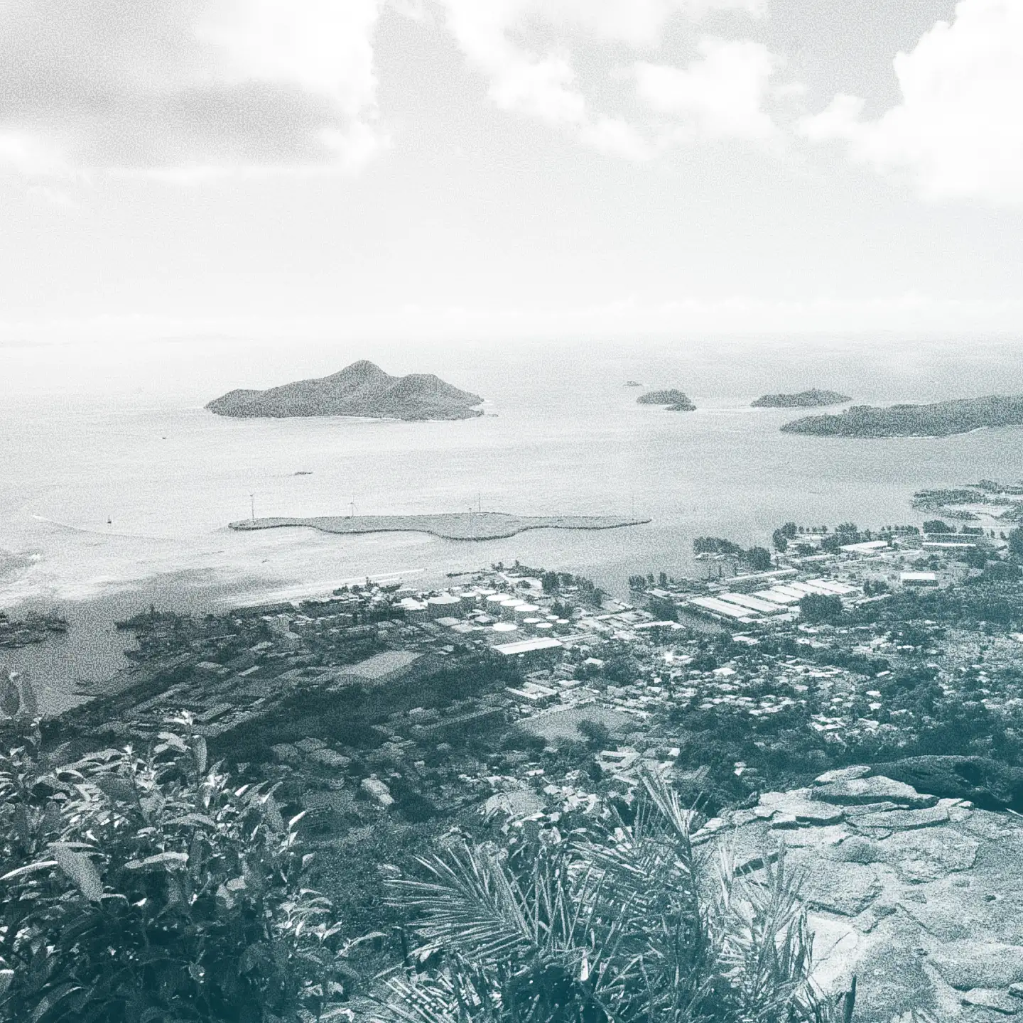 Aerial view of Victoria, Mahé, Seychelles coastline