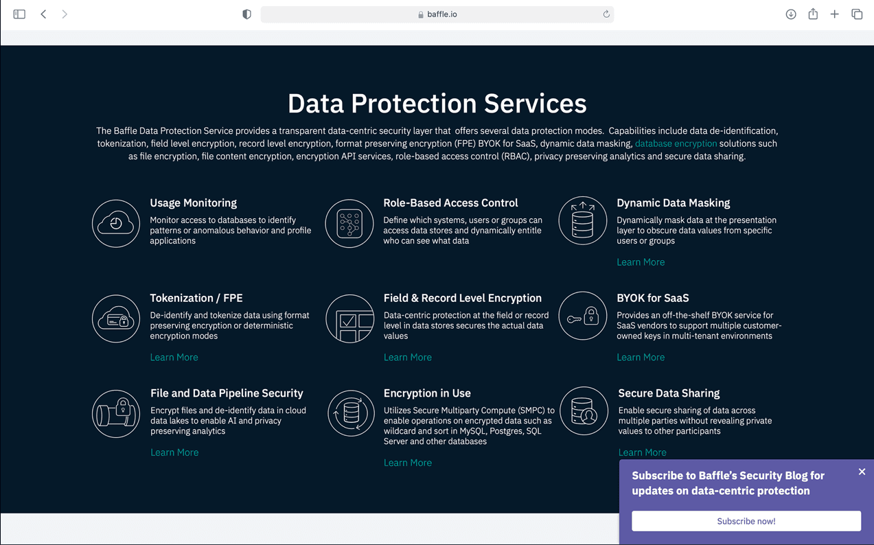 Data Protection Services page