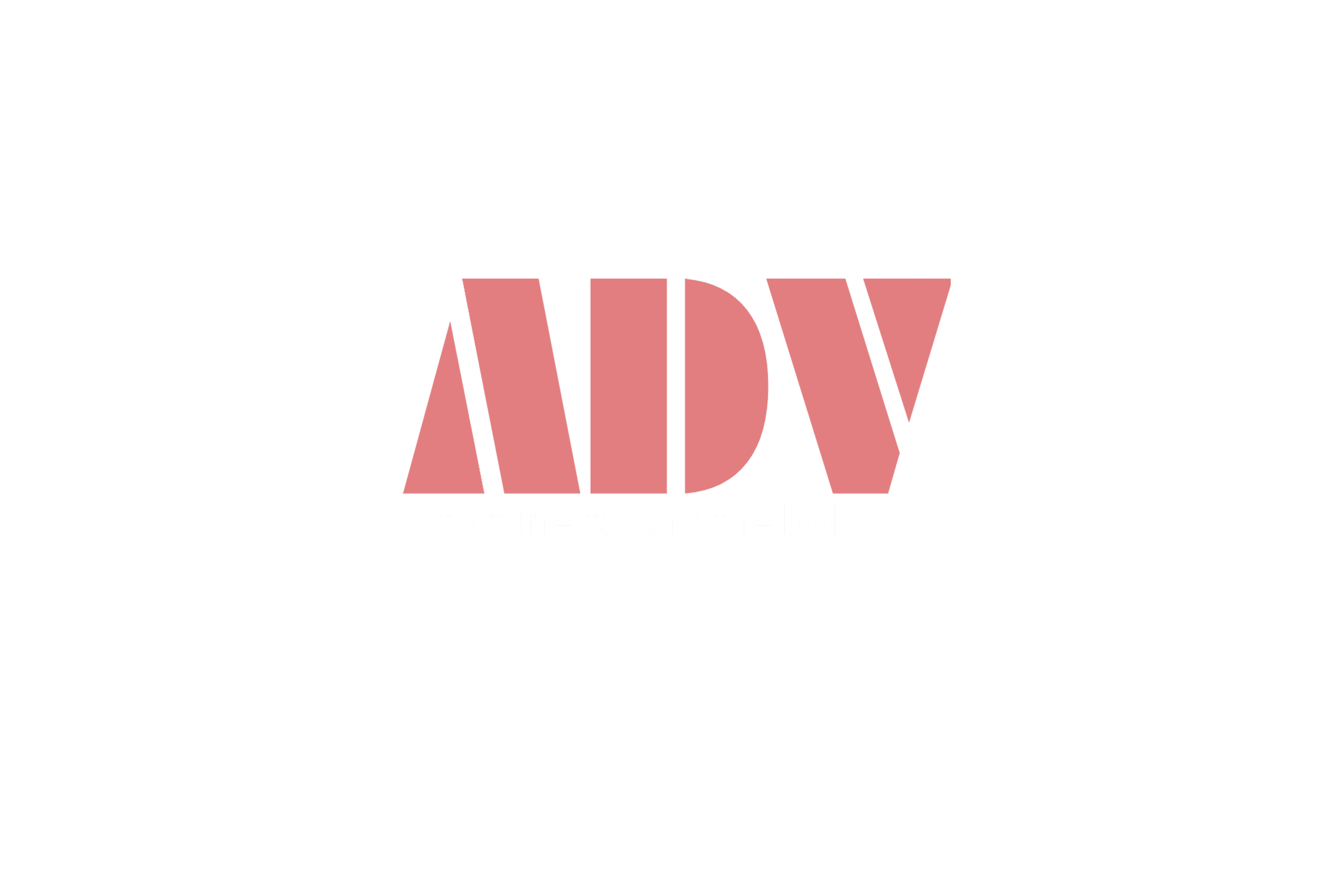 Logo of Advantage. In pink writing it says ADV in capital letters. Below it says the company slogan: 'fortune favors the bold.' With the word BOLD in bold writing. ADV or Advantage is an international marketing agency which was started by two Norwegian siblings.