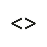 Minimalist black code symbol on a white background.