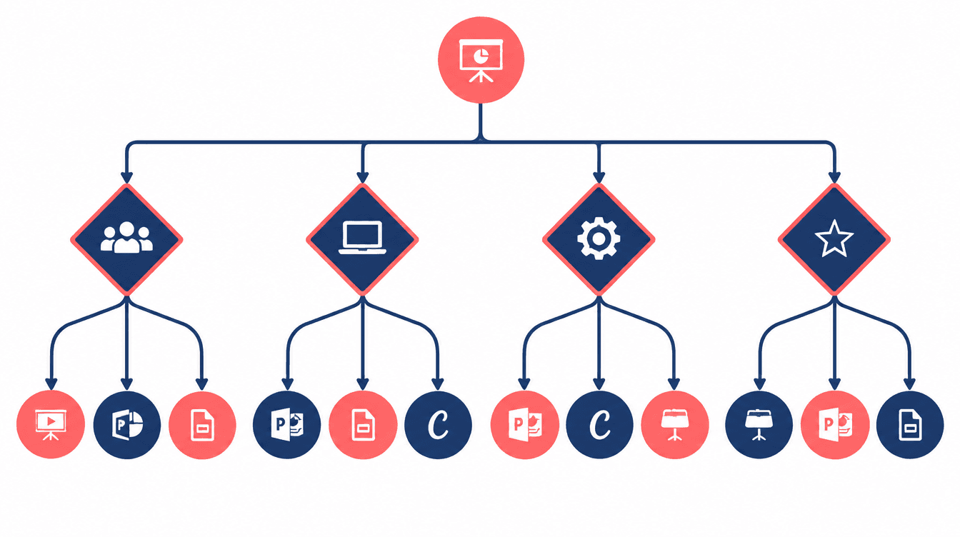4-question decision framework infographic for choosing between Visme, Canva, and Decktopus AI