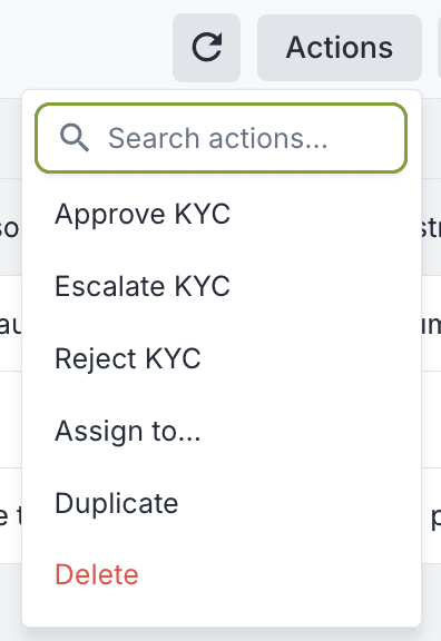 Action dropdown search