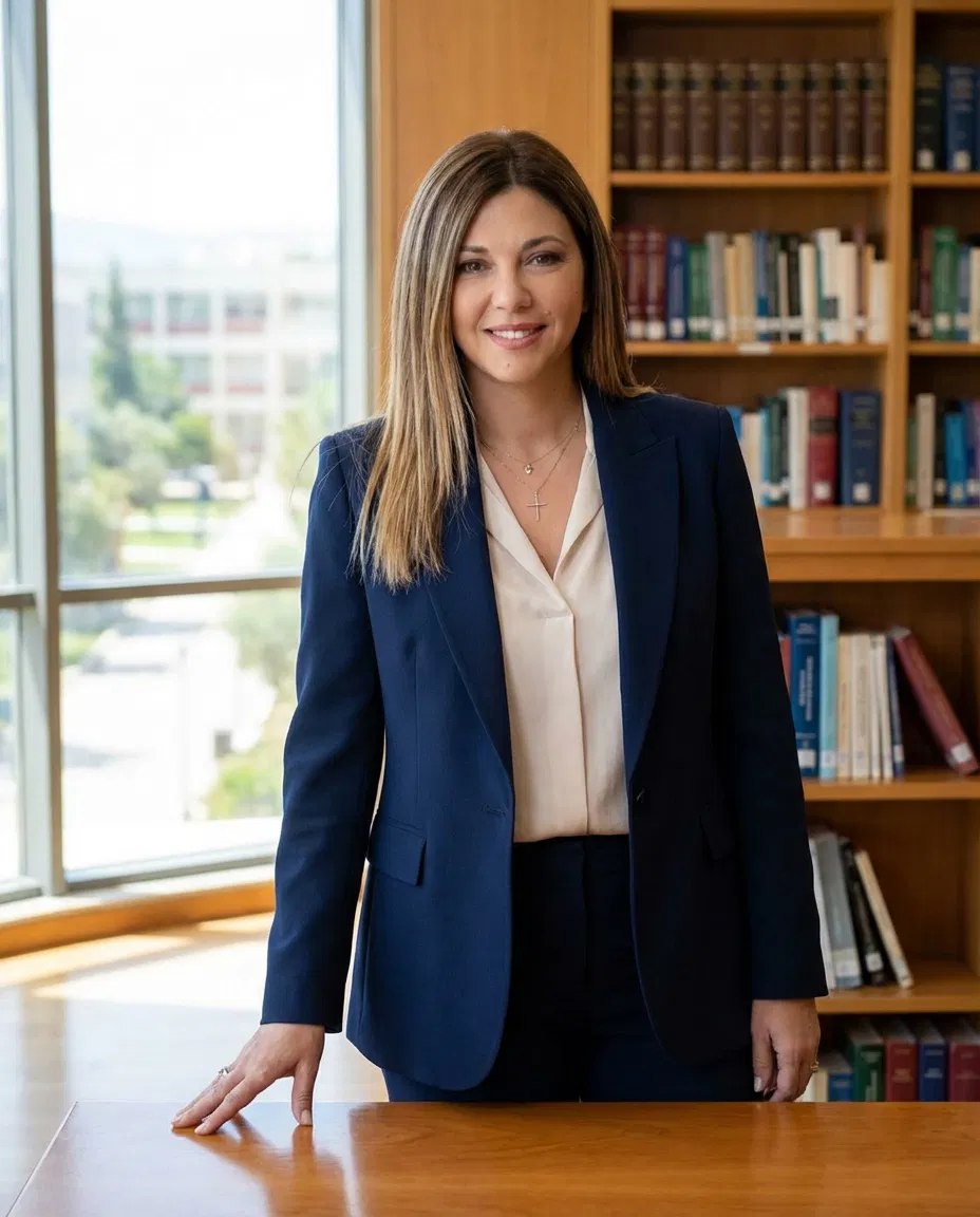 Sofia Zacharaki, Greece’s Minister of Education, in a professional educational policy setting.