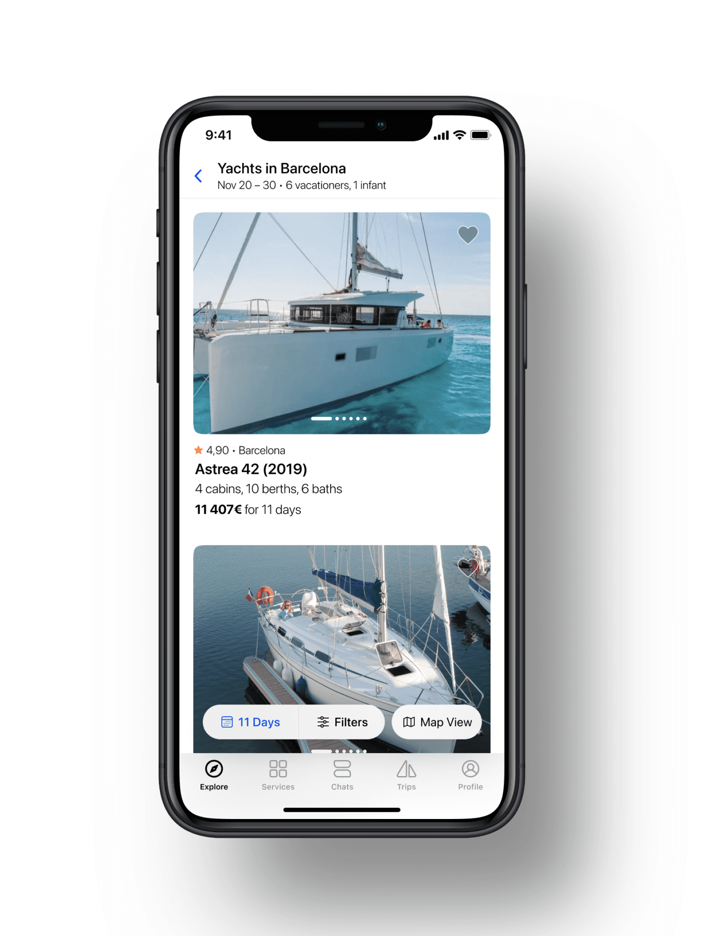 Selection of yachts by given parameters