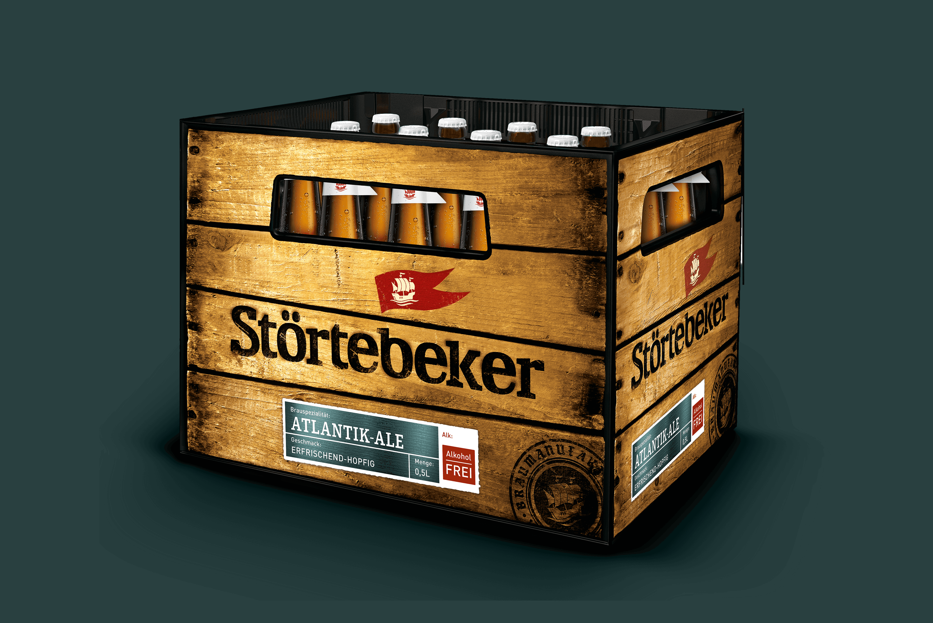 Störtebeker beer crates with Atlantik-Ale bottles