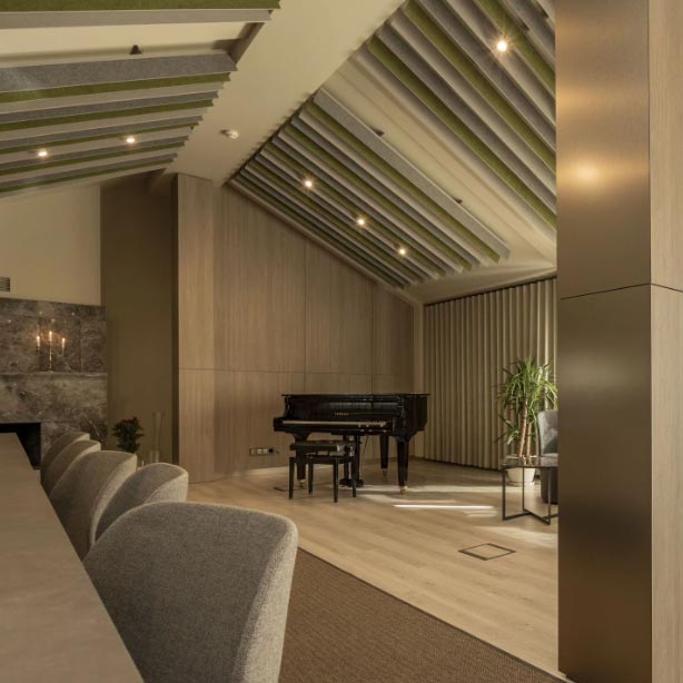 Concert hall with a piano on the stage