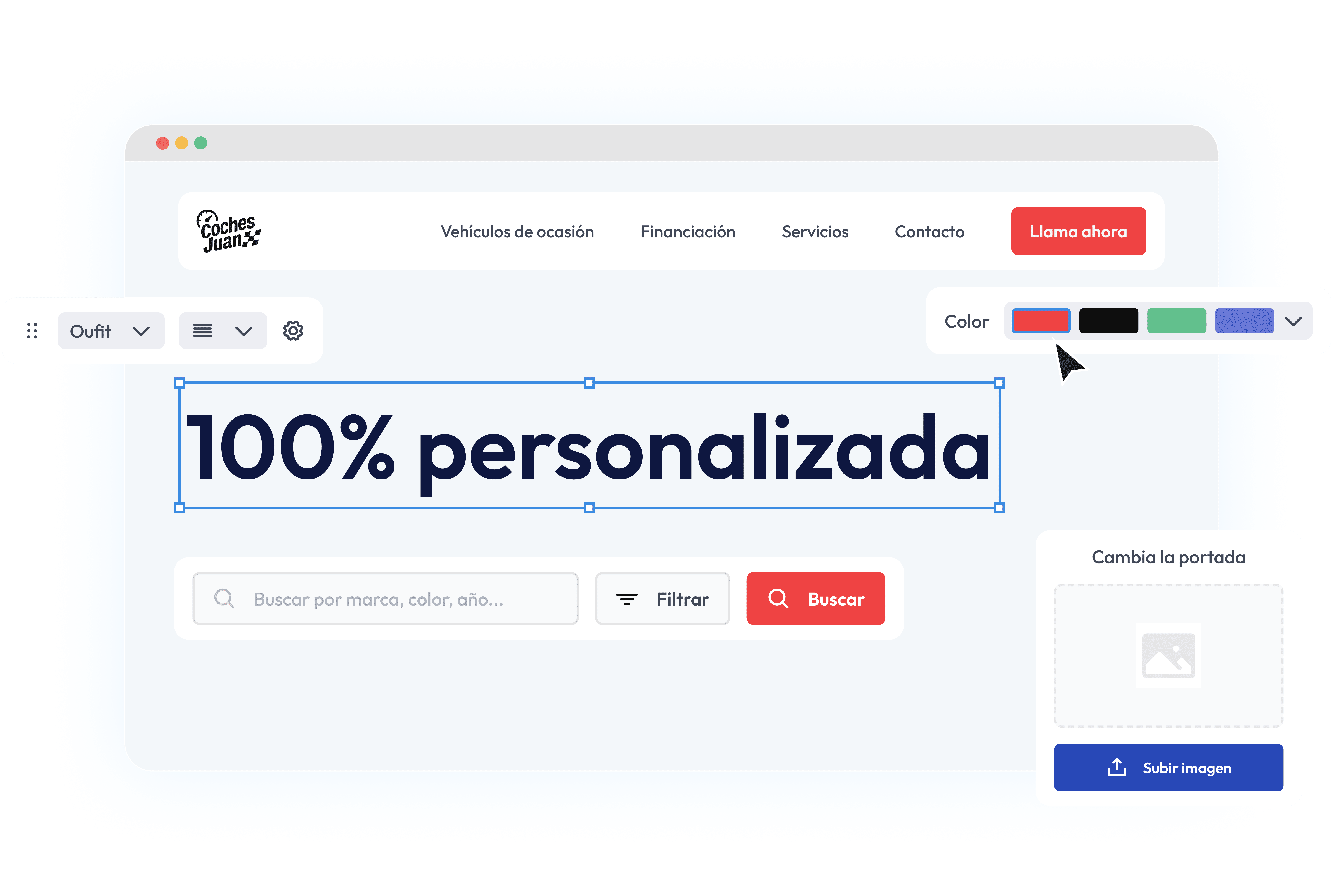 Customizable website design interface. Digital marketing tool.