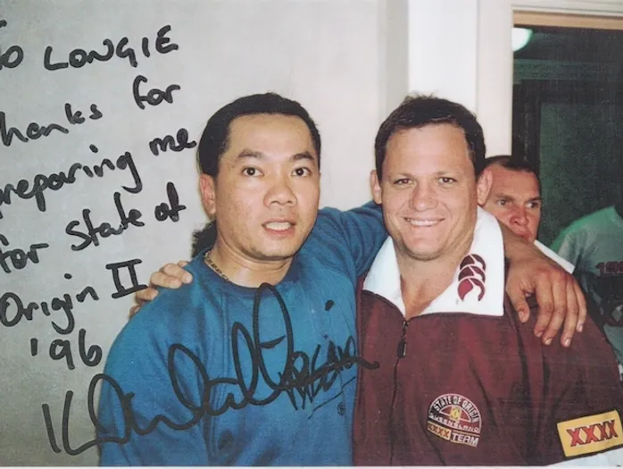 Signed Queensland State of Origin photograph with Longy Nguyen and Kevin Walters