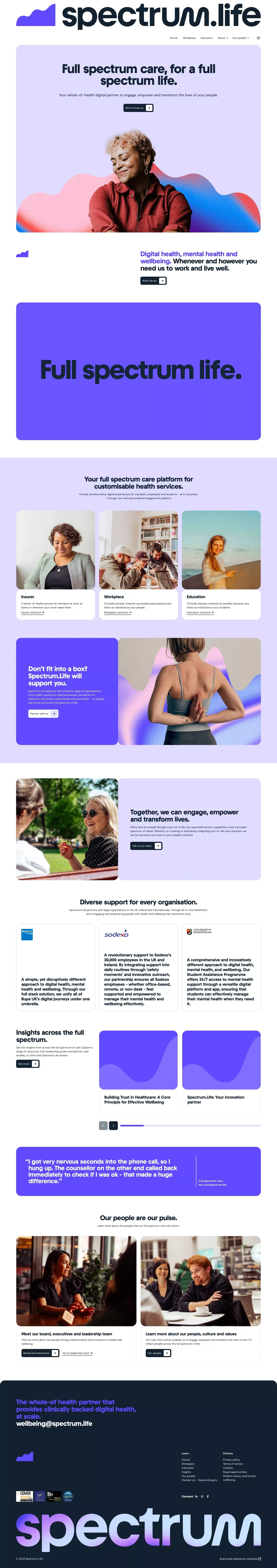 Spectrum.Life landing page screenshot showcasing Health & Fitness and Education design