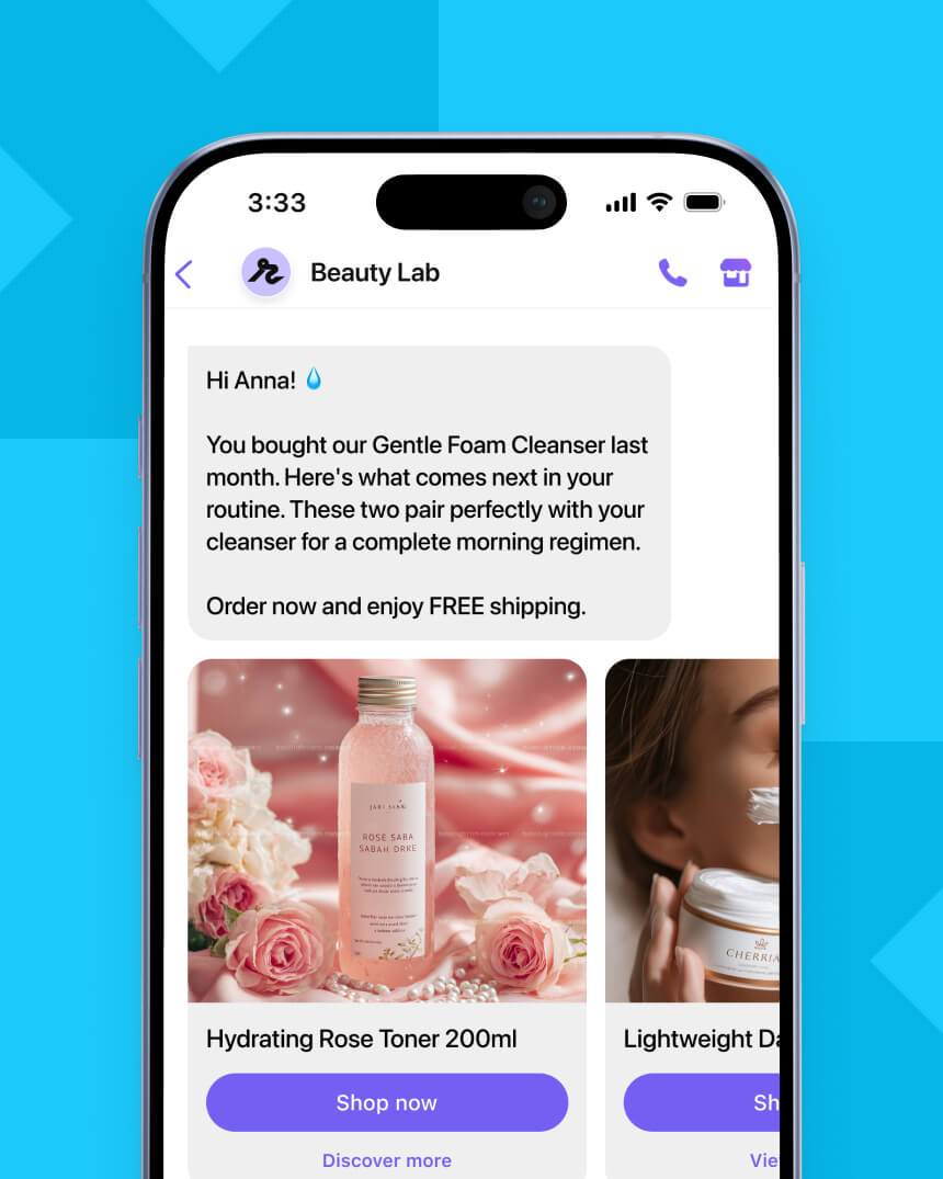 Viber messaging campaign showcasing a personalized, carousel message, from health and beauty e-commerce store.