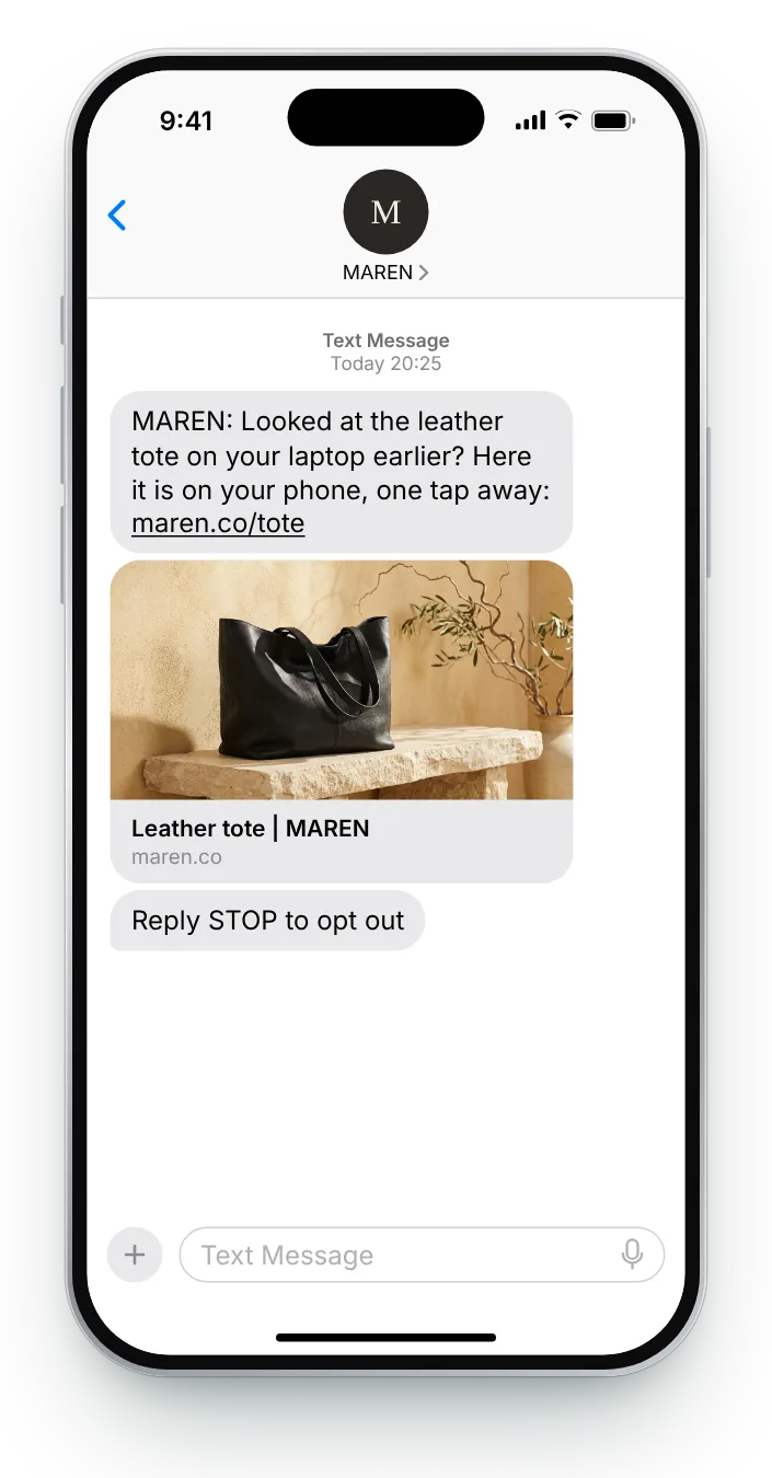Picking up on the phone browse abandonment text on an iPhone