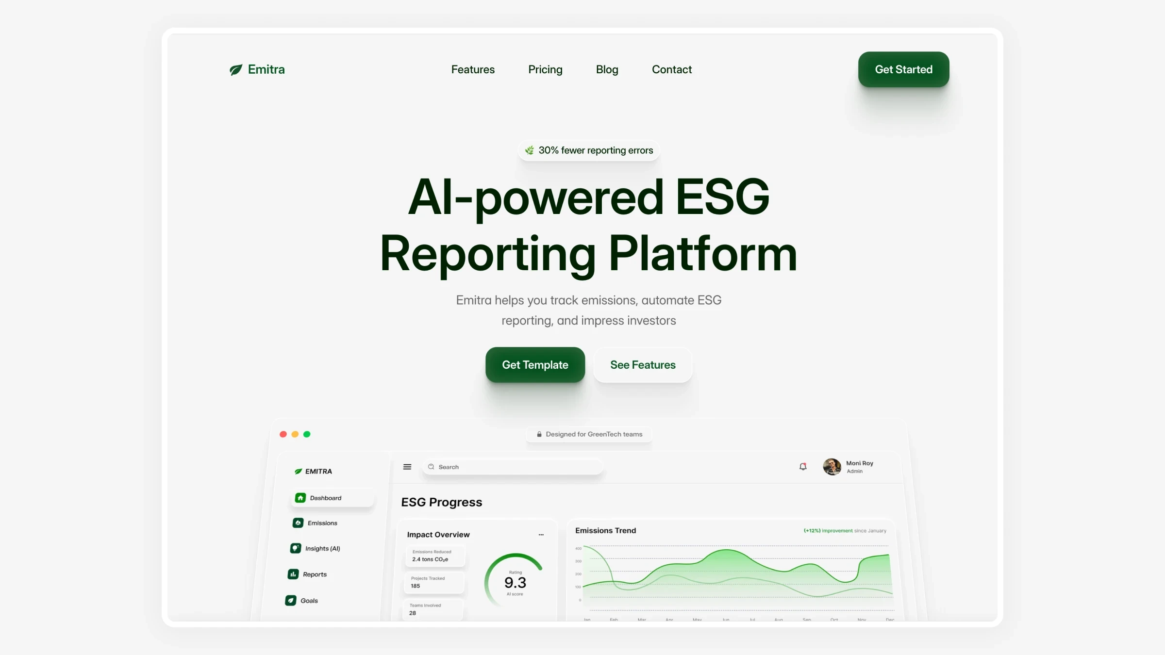 ESG and climate reporting website template — clean, data-focused layout by Luna UI Design Studio