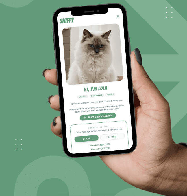 Sniffy pet profile displayed on an iphone