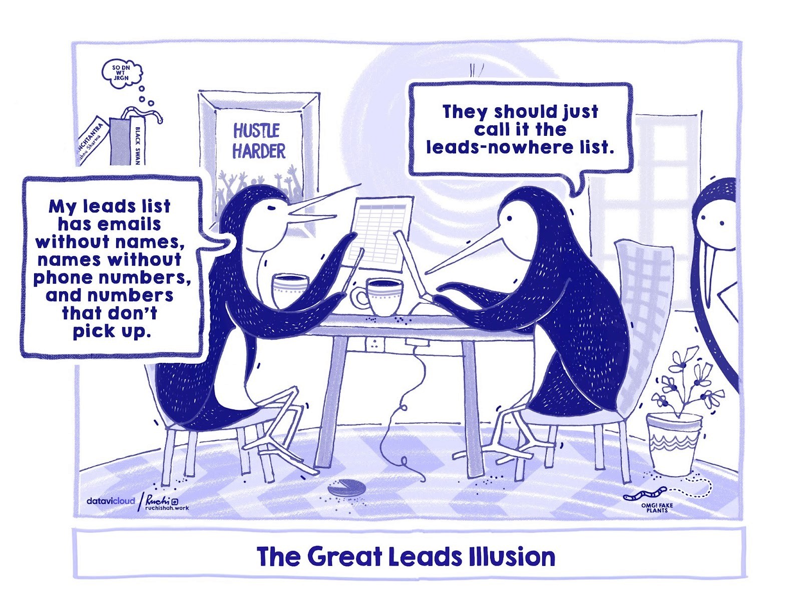 The ultimate aim here is to match the content (the "Great Leads Illusion" comic) with the specific intent of users searching for terms like "lead quality," "data enrichment," or "sales frustration". By filling out the metadata shown in the sidebar, the author ensures the page ranks for those specific keywords.