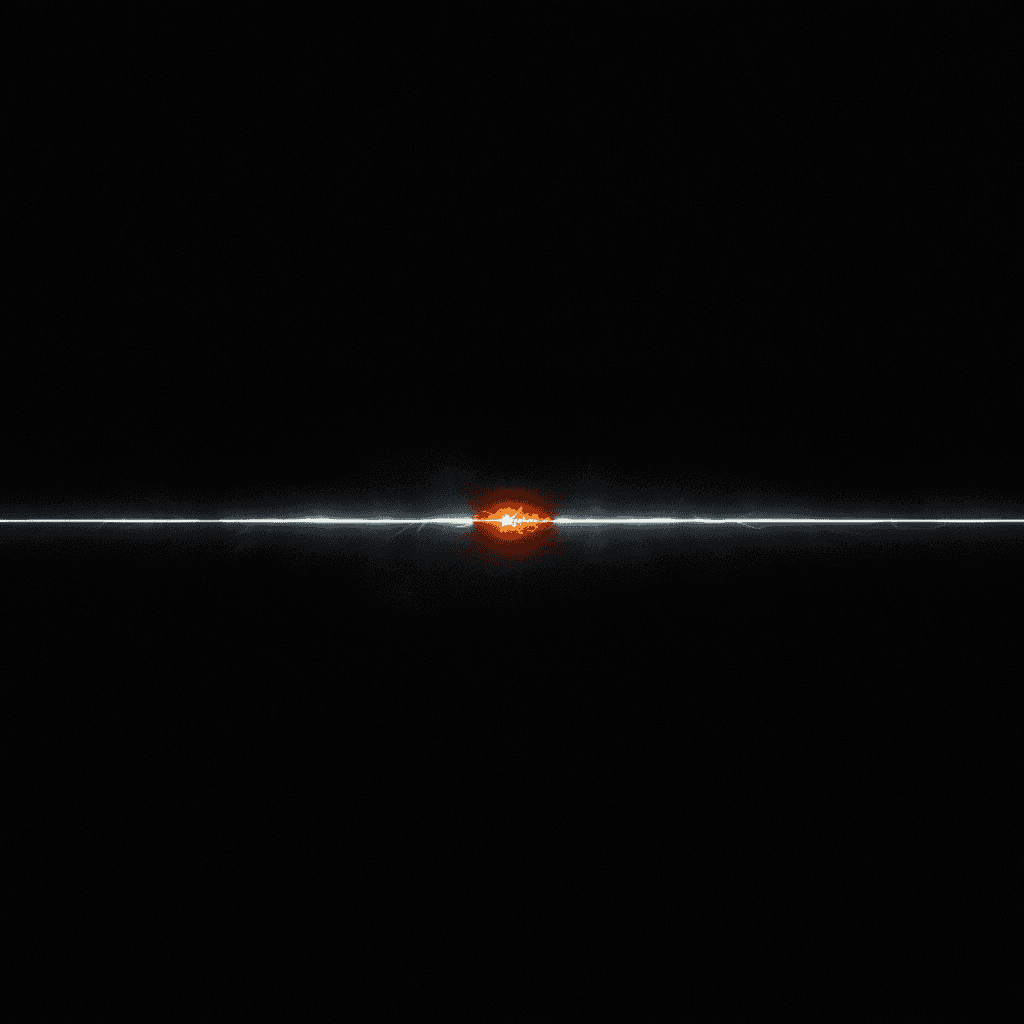 Single thin line of light against black, broken at center glowing orange