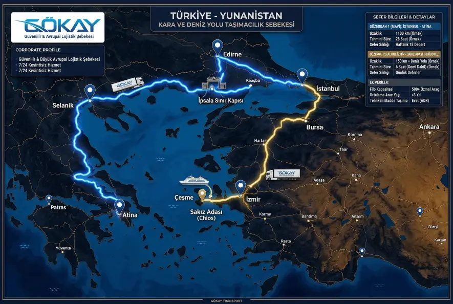 Türkiye’den Yunanistan’a karayolu nakliye güzergahları haritası İstanbul İpsala Selanik Atina