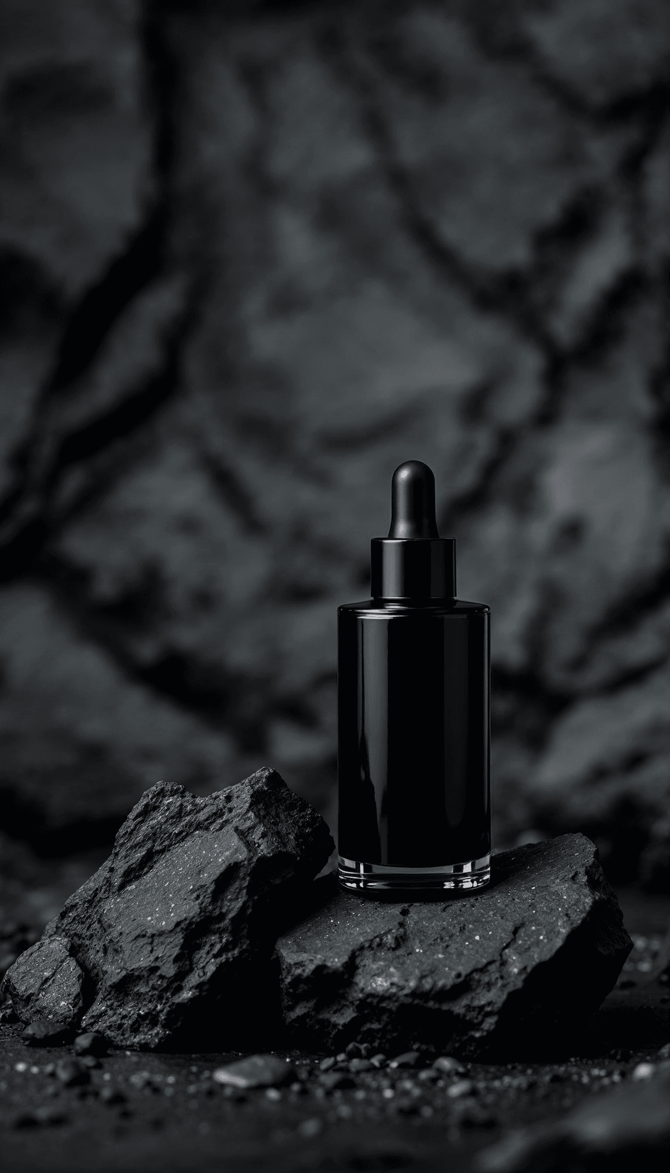 Dropper bottle placed against stone backdrop