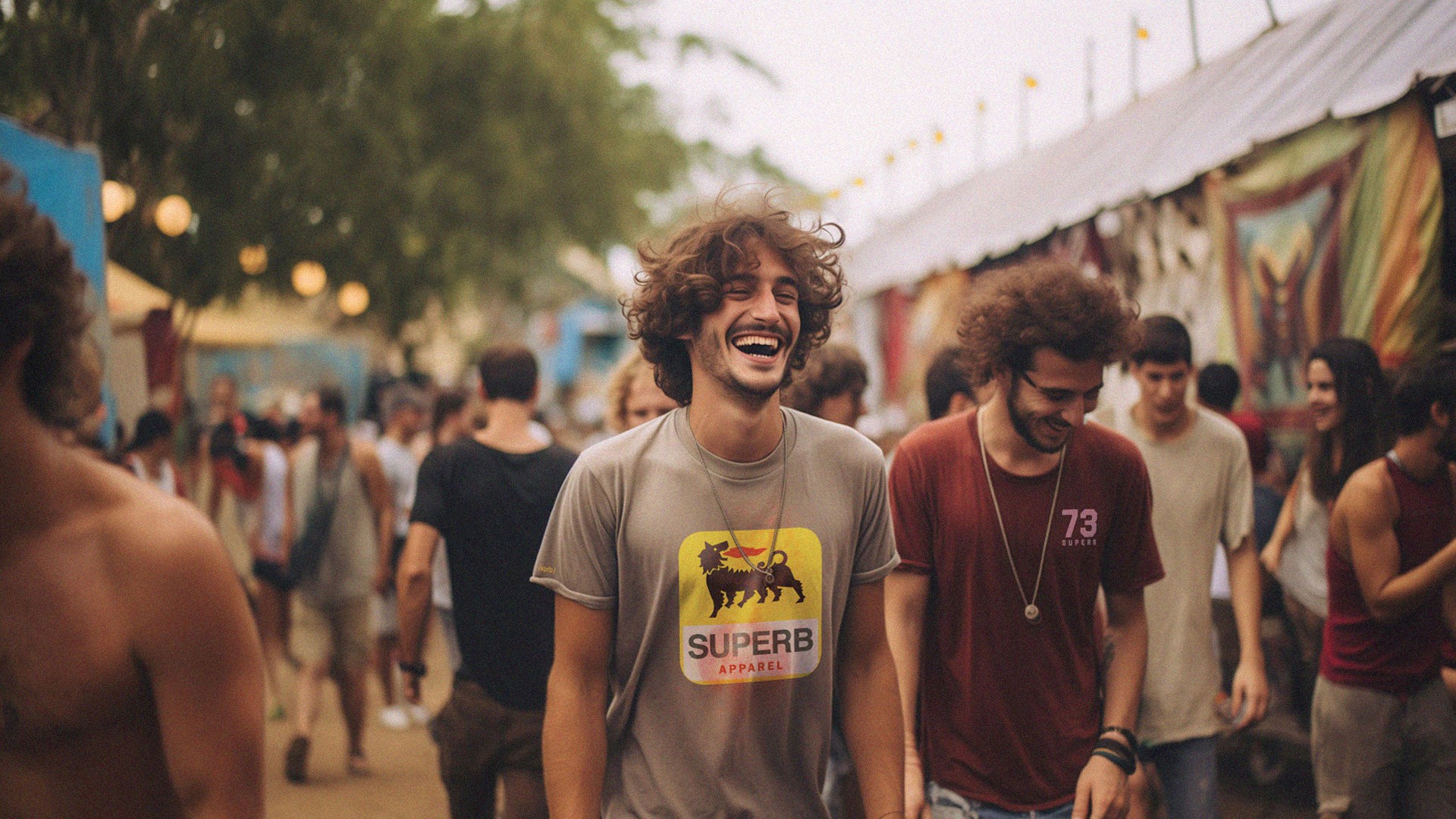 Ai photography for apparel brand SPRB with two guys walkin on a festival