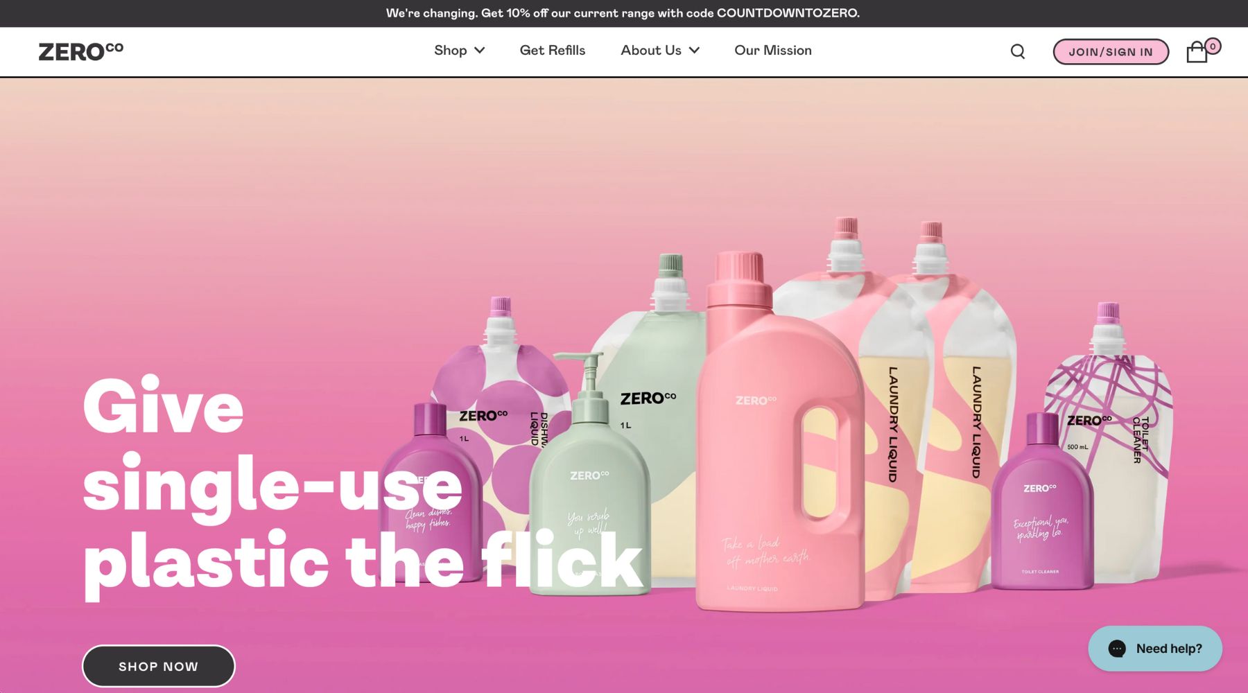 Zero Co homepage
