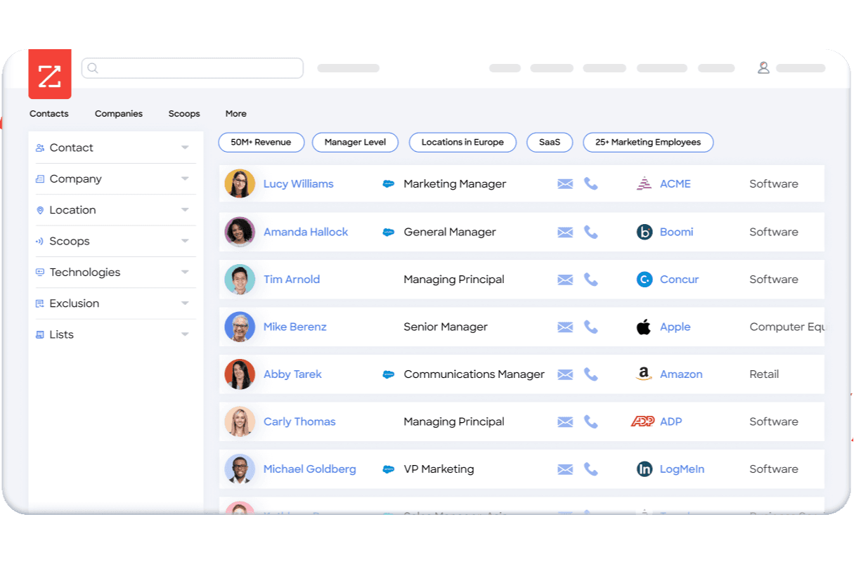 ZoomInfo:  Best for High-Volume Contact Data