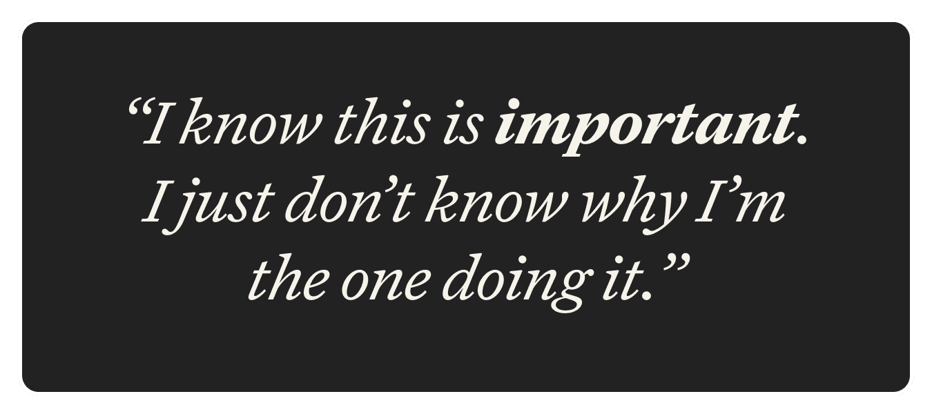 Quote card reading: 'I know this is important. I just don't know why I'm the one doing it'—capturing the internal frustration executives feel during Q1 vendor negotiations
