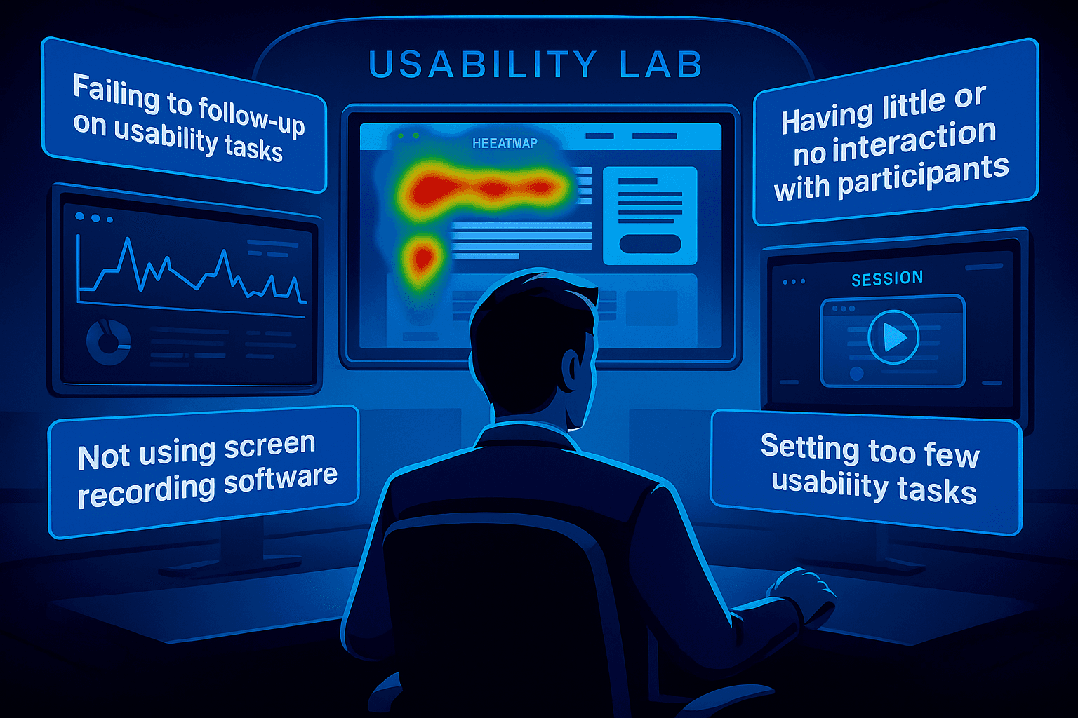 UX researcher reviewing usability testing results and identifying common mistakes