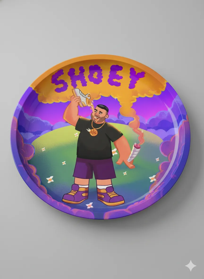 Colorful digital illustration of the BamBam Budz character inside a vibrant portal-like environment.