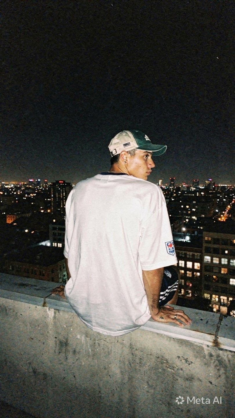 Futbol Athlete Model Looking over city at night