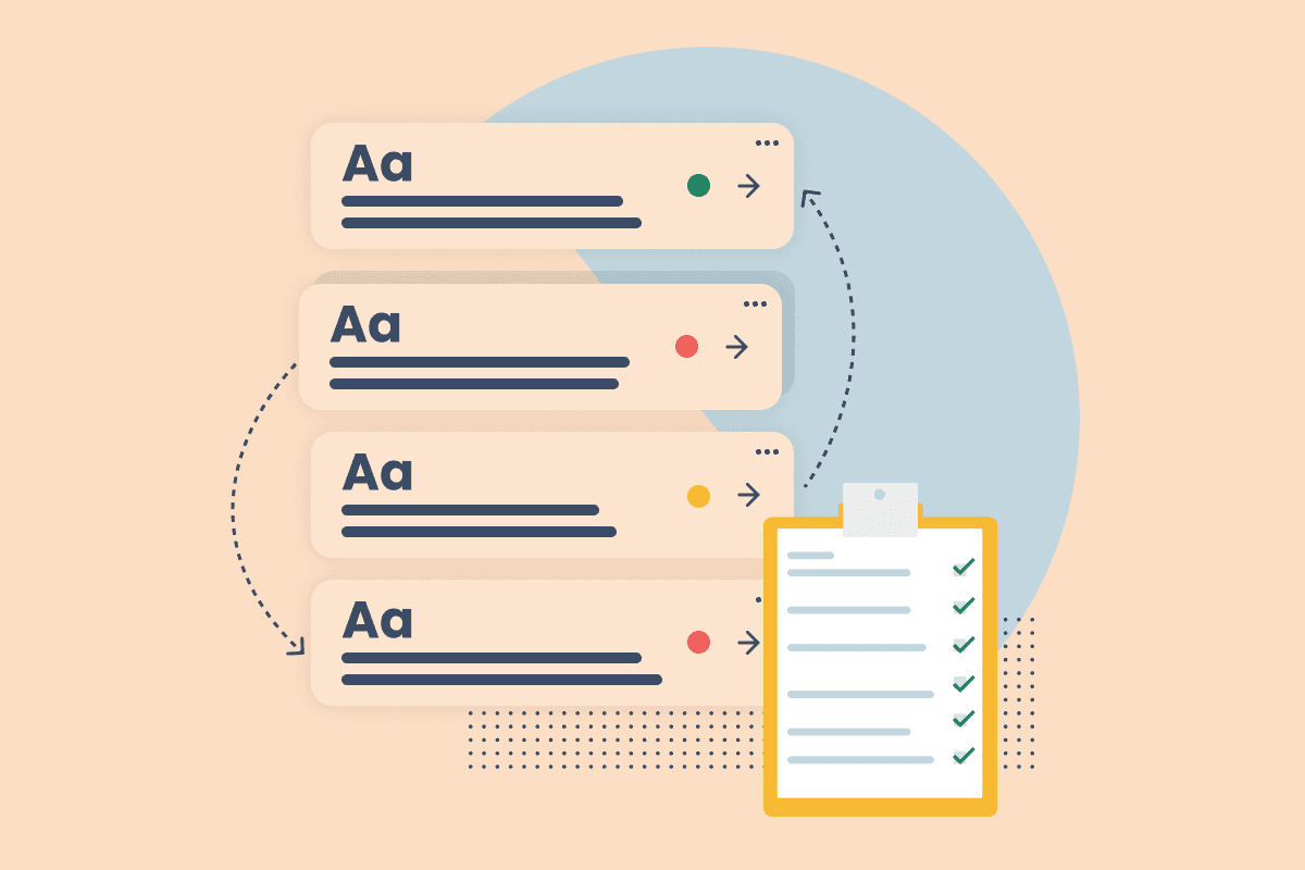 An illustration of tasks being re-ordered and priotitised in a list view. 