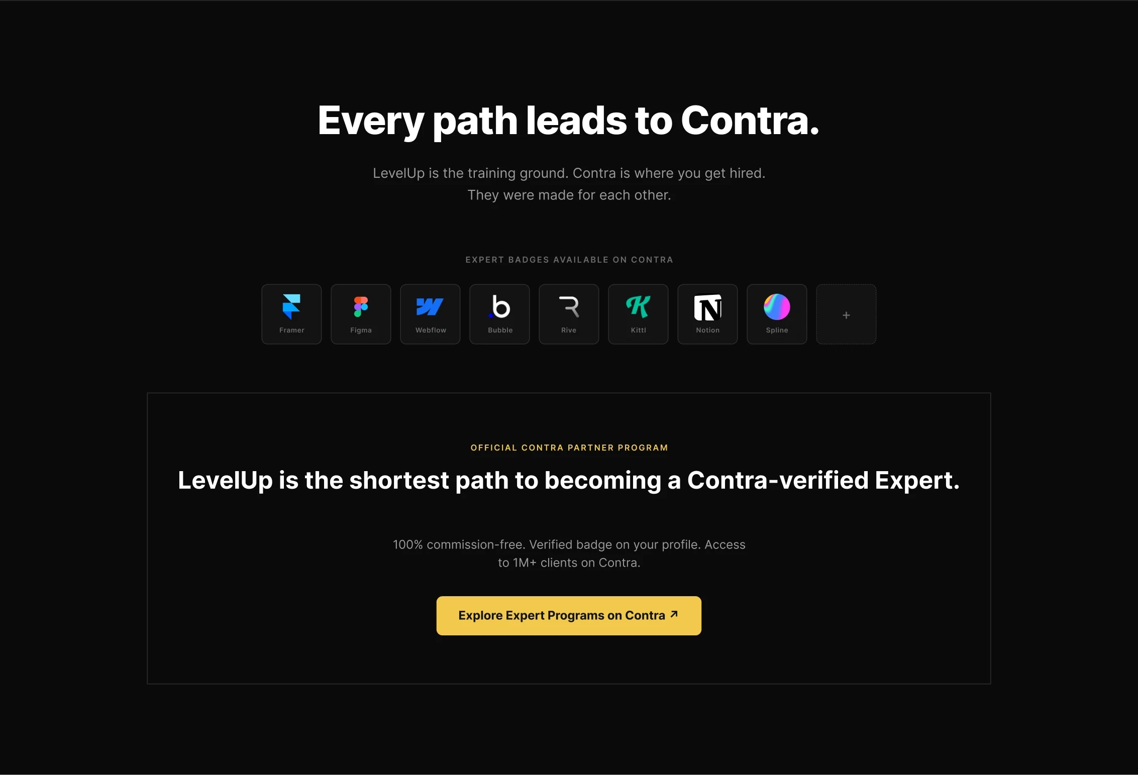 Visual proof LevelUp connects to Contra's ecosystem