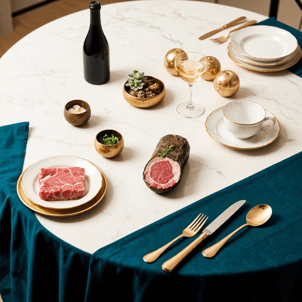 product photography of a gift set of premium meat