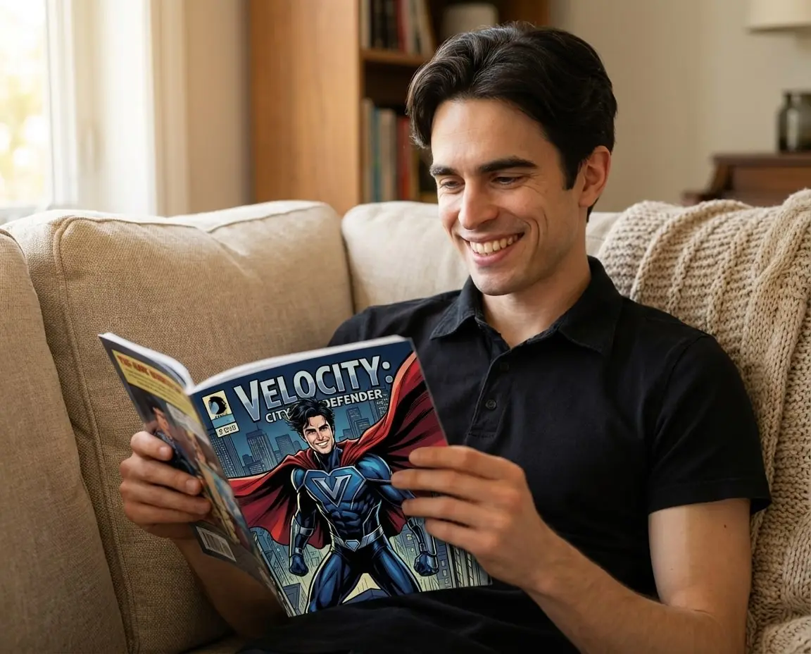 The person reading his comic book
