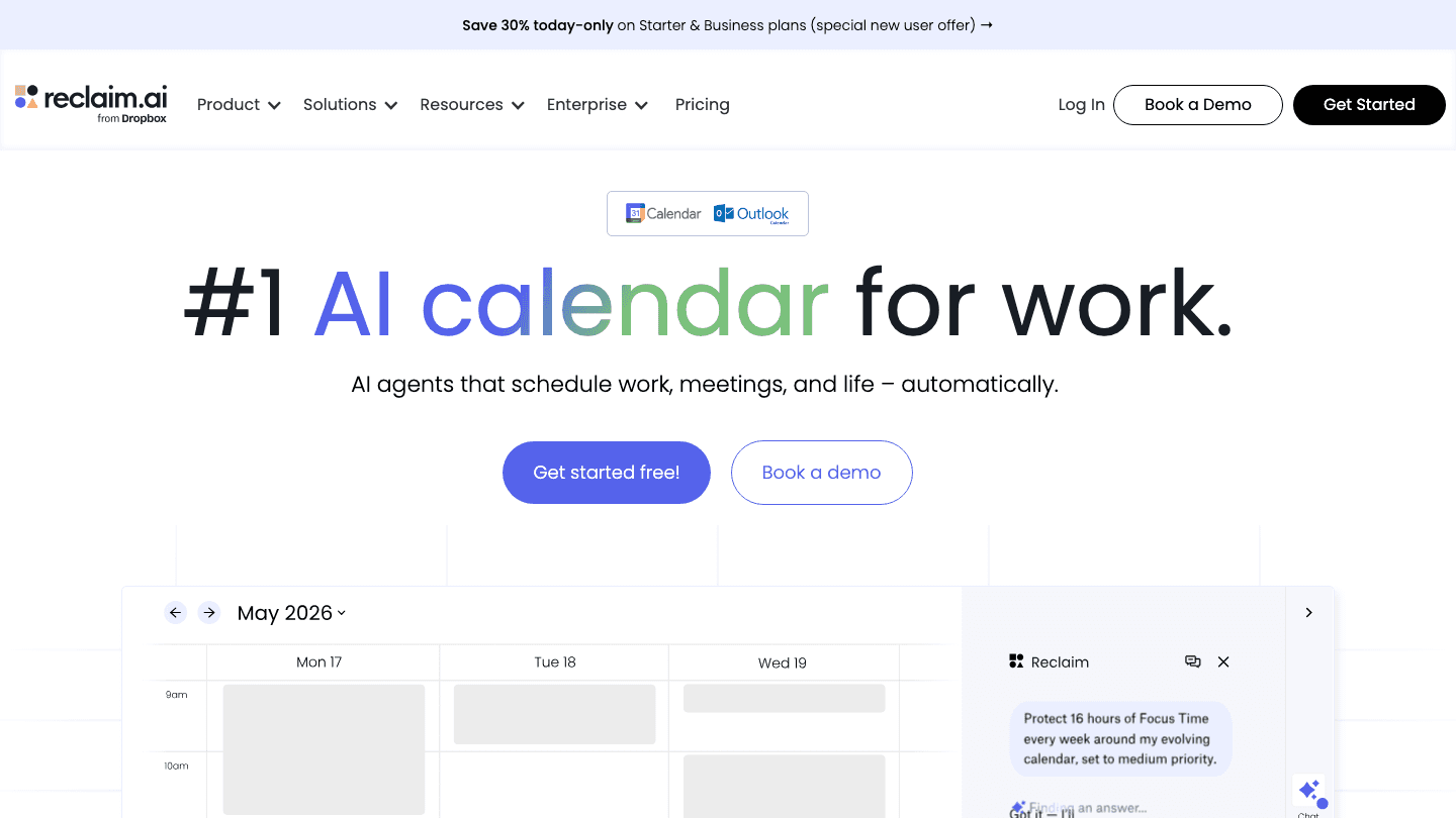 Reclaim website screenshot
