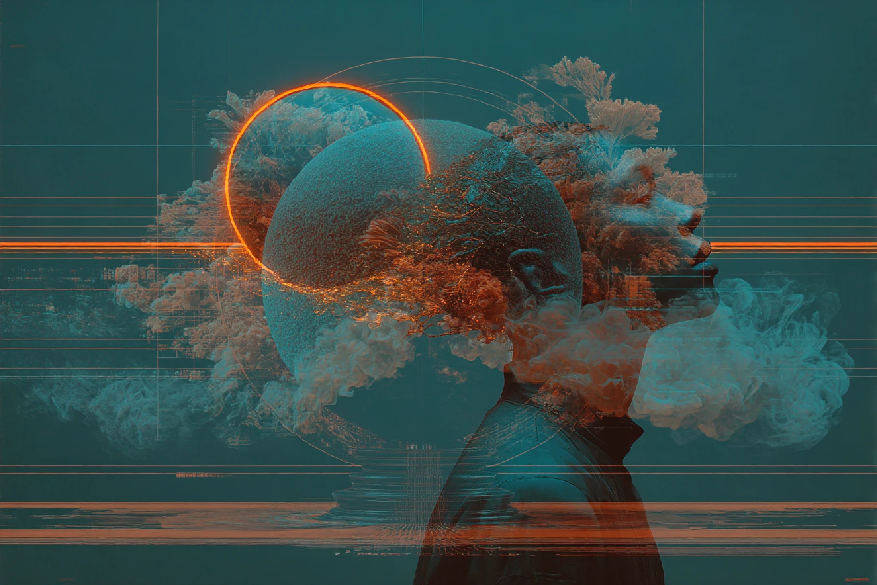 Doube exposure of man and planets