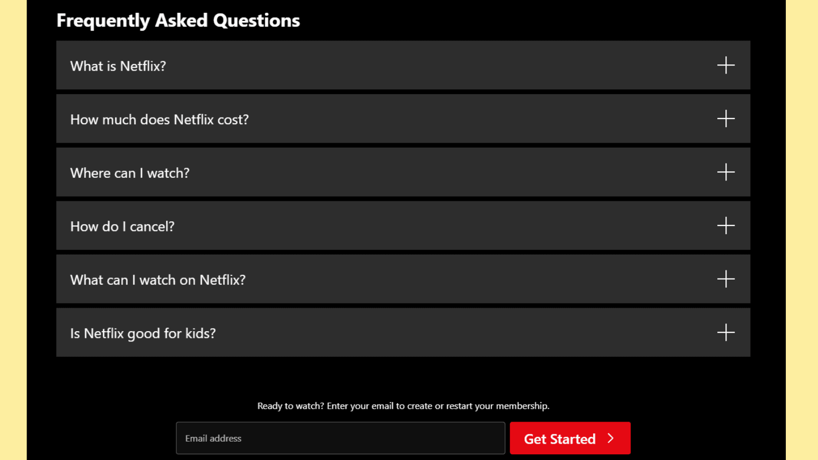 Netflix FAQs Section