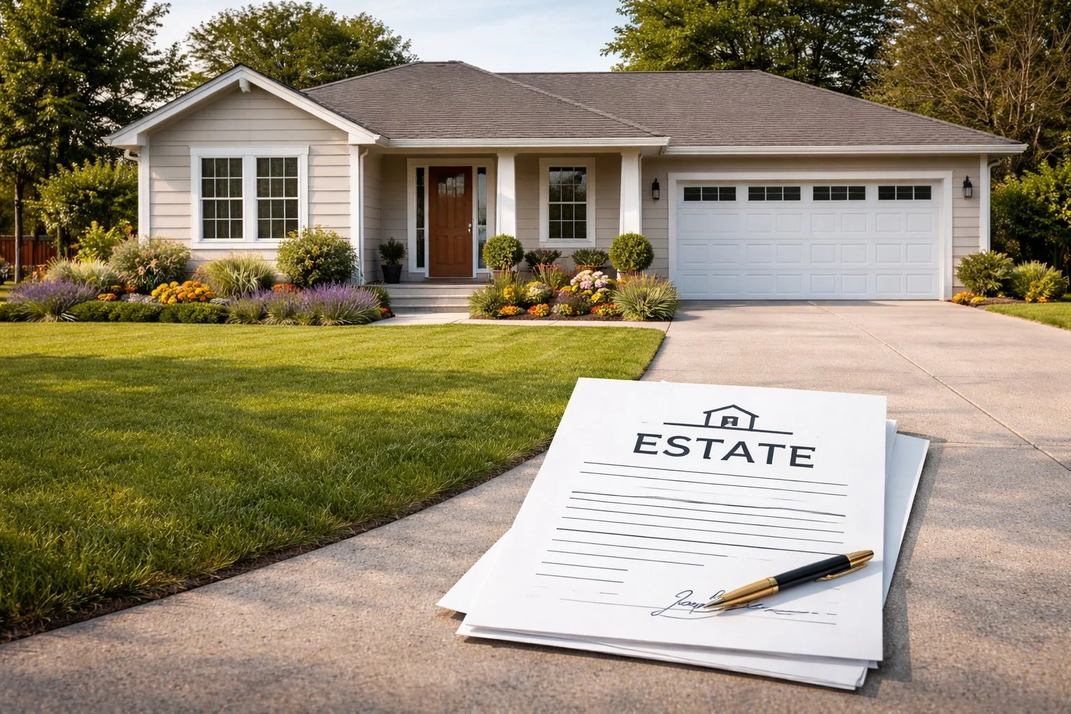 Illustration of a simple home with a single document beside it, representing a straightforward estate.