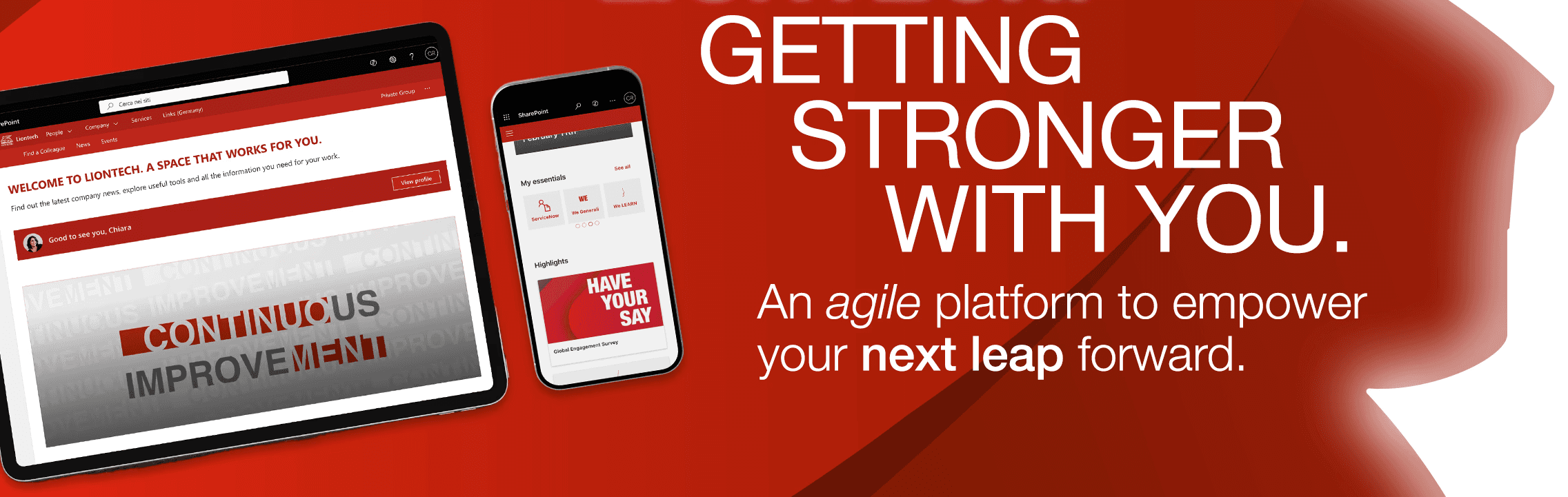 Uno degli asset realizzati per la campagna della piattaforma per dipendenti GOSP: mostra due mockup e lo slogan.