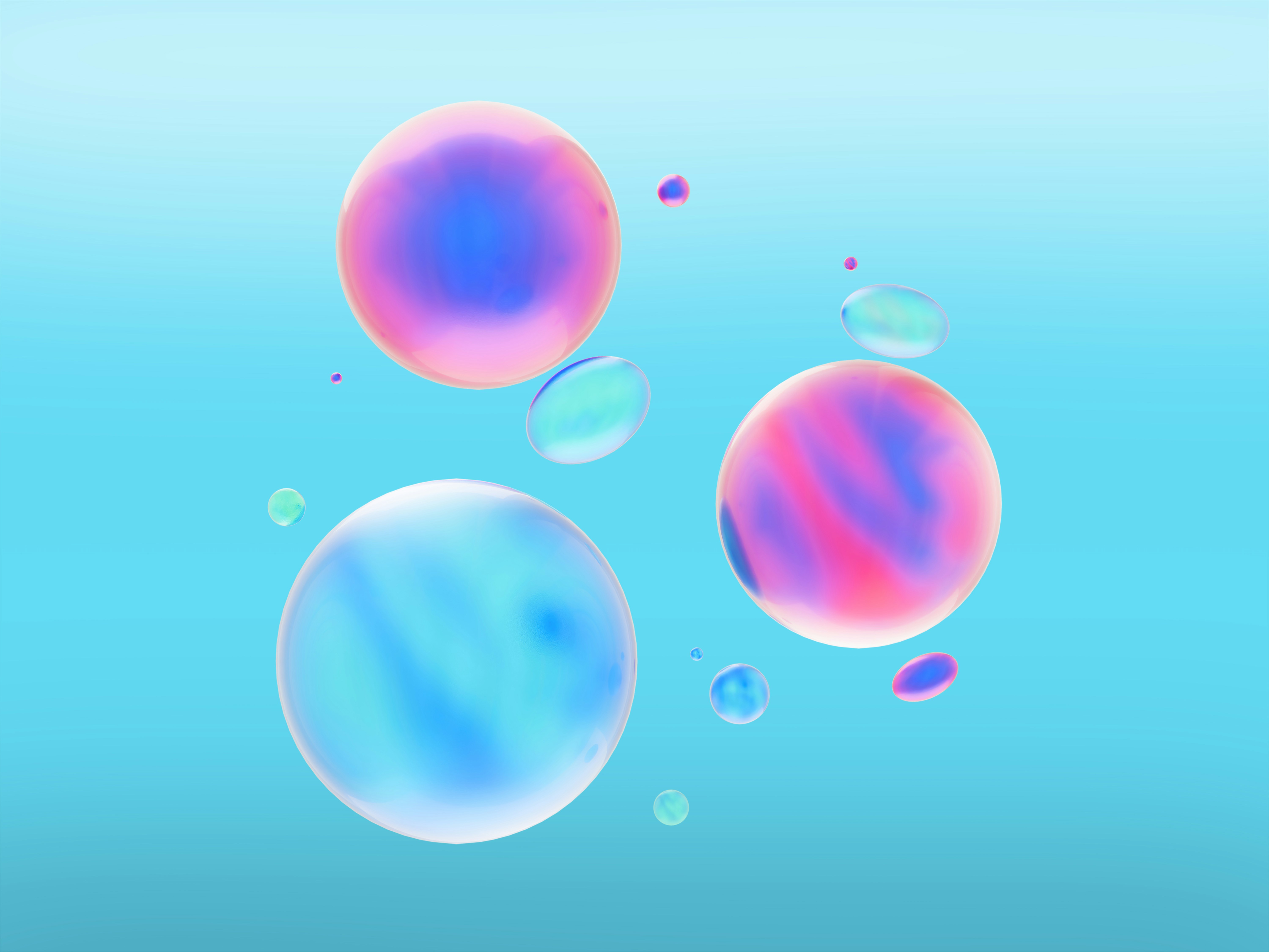 Colorful, floating bubbles against a blue background.